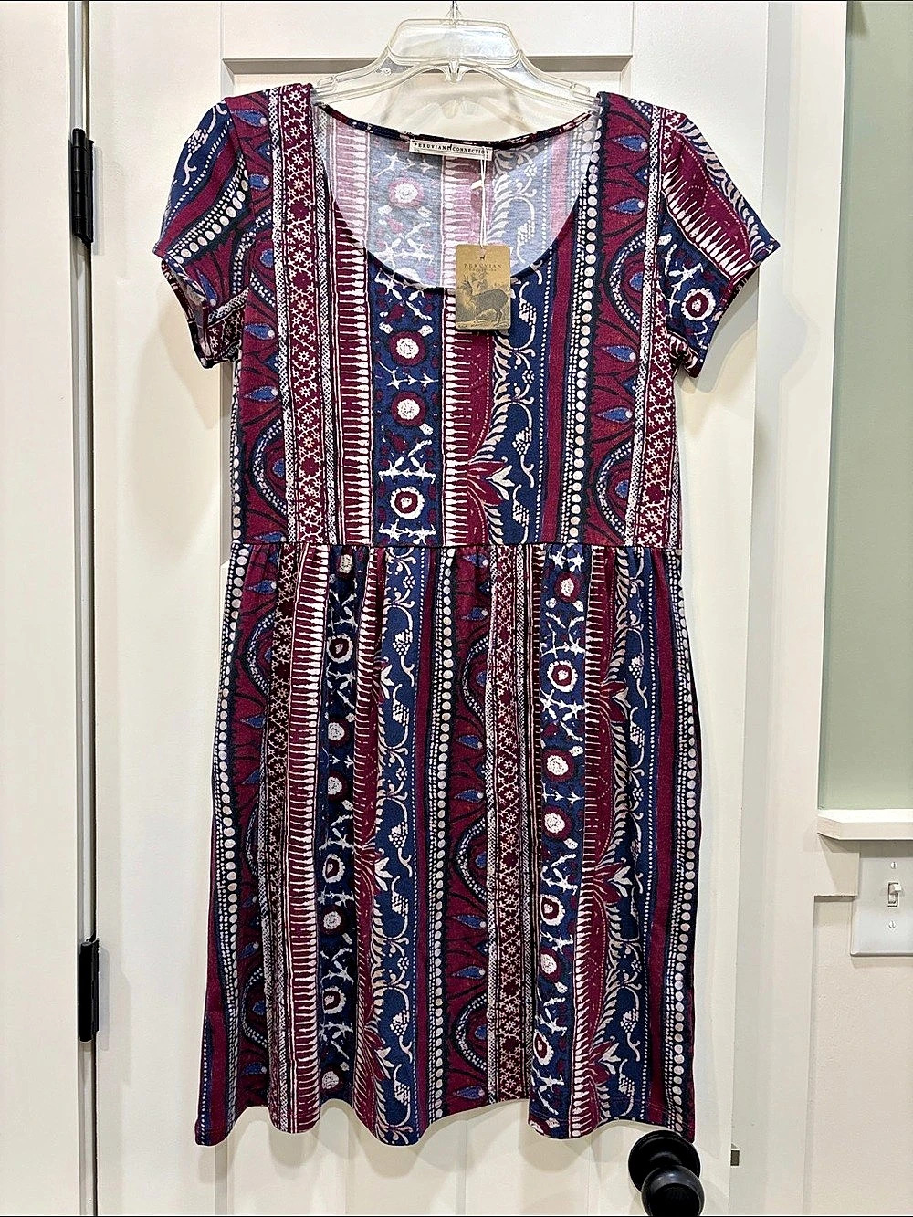 Peruvian Connection Caravan Mini Dress in Blue & Purple Size Small NWT